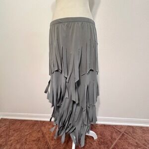 Tiered Fringe Midi Maxi  Vacation Skirt Women L Gray